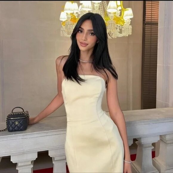 ZARA STRAPLESS SATIN EFFECT MIDI DRESS - Picture 8 of 16